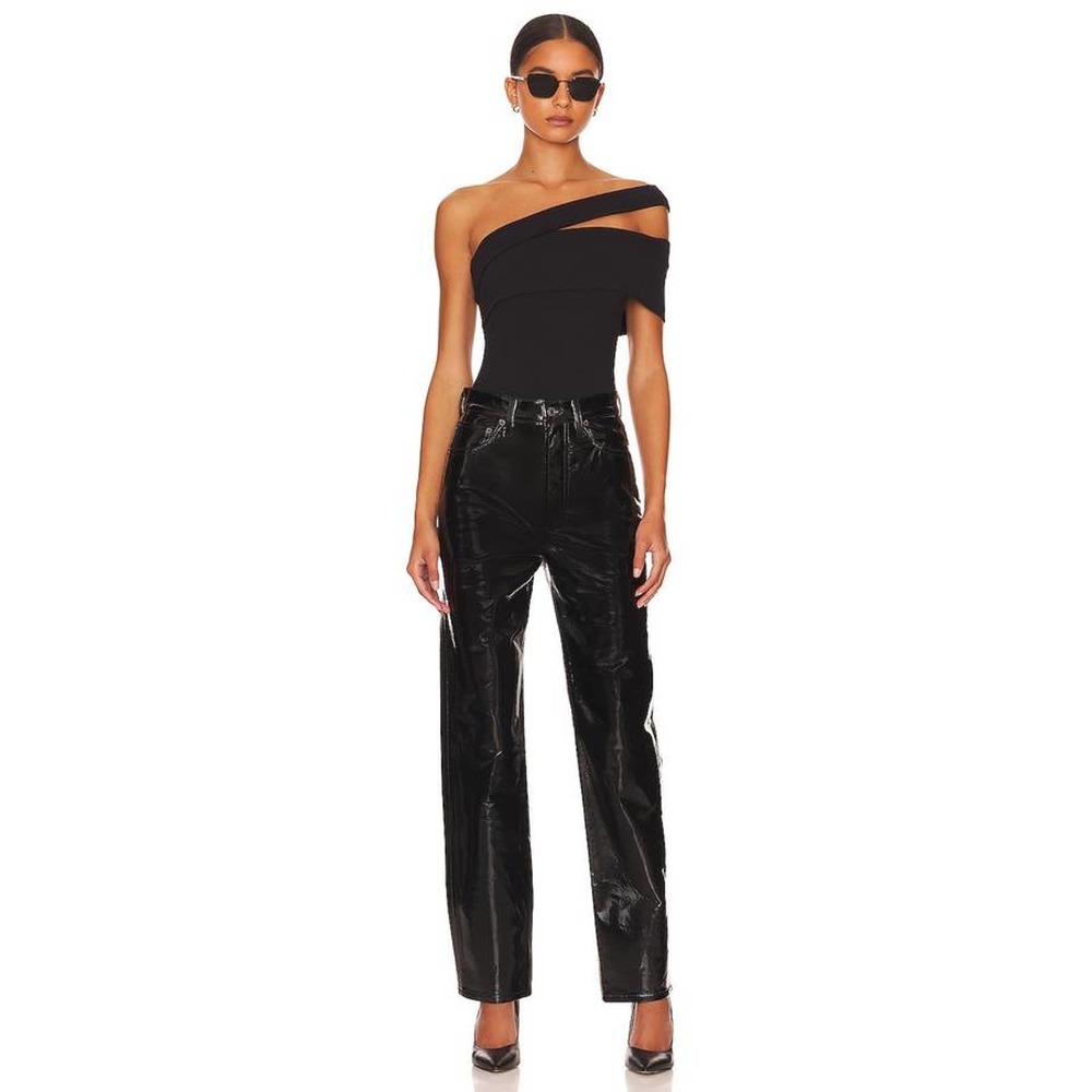 Agolde 90’s Recycled Leather Pinch Waist Pants in Black Patent 28